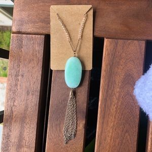 30 inch Mint Green Gemstone Gold Necklace